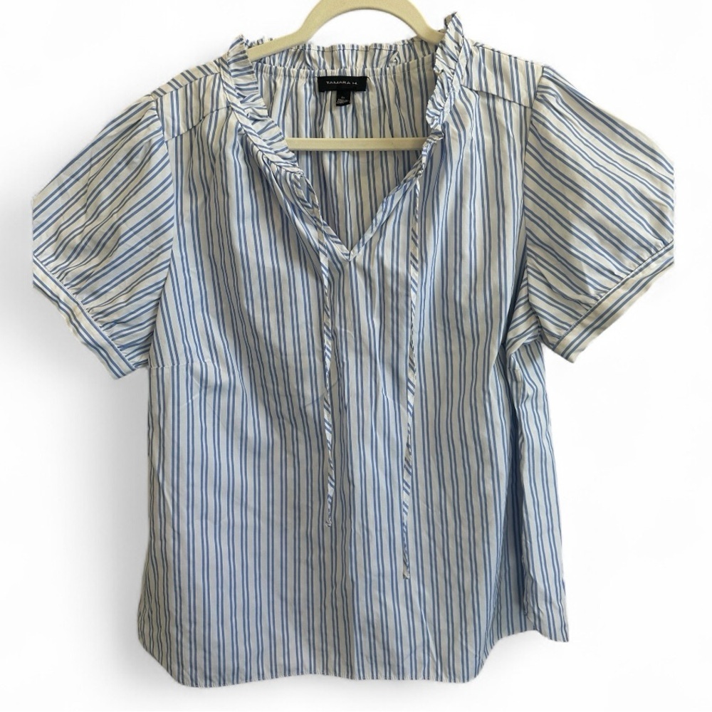 8/$20 Tamara H Striped Short Sleeve Blouse 2X NWOT